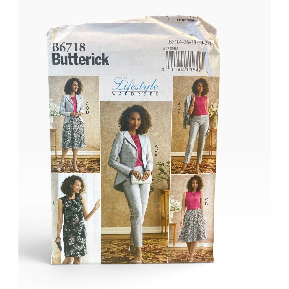Butterick B6718 Misses' Lifestyle Wardrobe Dress Jacket Top Skirt Pants 14-22